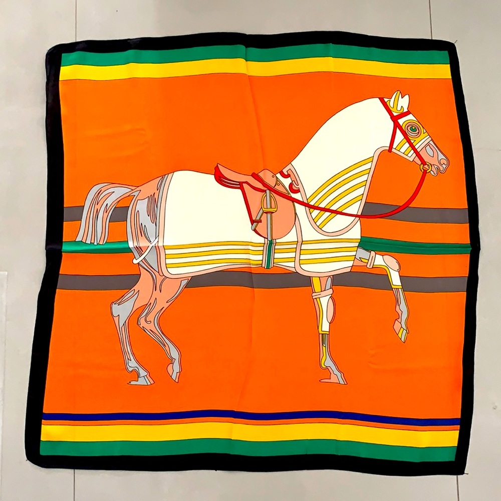 New Big Vintage Horse Silk- Like Scarf
